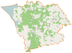 Mapa konturowa powiatu goleniowskiego, u góry po lewej znajduje się punkt z opisem „Łąki Skoszewskie”