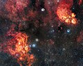 VLT的巡天望远镜拍摄的猫掌星云和龙虾星云（Lobster Nebula）[4]。