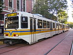 A SacRT light rail train in Downtown Sacramento