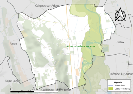 Carte de la ZNIEFF de type 2 sur la commune.