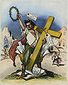 An 1896 cartoon, on William Jennings Bryan's "Cross of Gold" speech