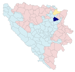 Vendndodhja e Tuzllës në Bosnje-Hercegovinë (blue e errët)