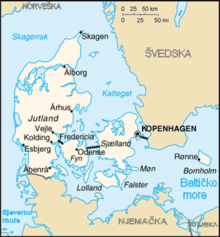 A labelled map of Denmark