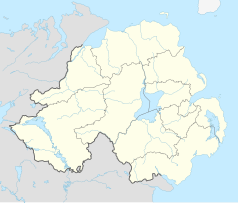 Mapa konturowa Irlandii Północnej, po prawej znajduje się punkt z opisem „Belfast”