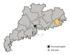 Jieyangin sijainti Kiinan Guangdongin maakunnassa