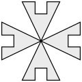 Ormózott talpas kereszt (en: cross pattée notched squared, de: Welschzinnenkreuz)