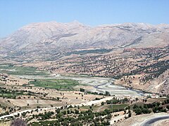 View of Mount Nemrut in Turkey, as the highest point in the picture