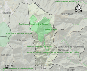 Carte des ZNIEFF de type 1 sur la commune.