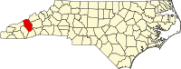 Map of Severna Karolina highlighting Haywood County