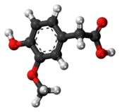 Ball-and-stick model of the homovanillic acid molecule