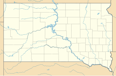 Mapa konturowa Dakoty Południowej, na dole po prawej znajduje się punkt z opisem „Yankton”