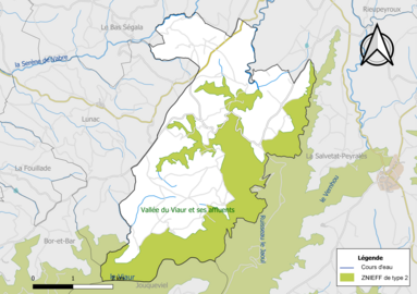 Carte de la ZNIEFF de type 2 de la commune.