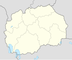 Mapa konturowa Macedonii Północnej, u góry nieco na prawo znajduje się punkt z opisem „Podrżi Koń”
