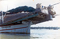 Detail of overhanging stern poop deck (dandan) of a traditional working bedar, the Dapat 86'/26 m (LOD), 1980