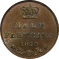 Viktória királynő 1843-as fél farthing érméjének hátoldala