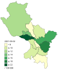 Mortality rate per 10,000 inhabitants by province of Cuzco.