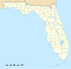 Mapa konturowa Florydy, u góry po prawej znajduje się punkt z opisem „Embry-Riddle Aeronautical University”