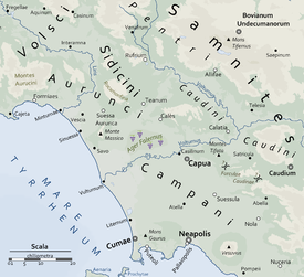 La Campania romana (nell'ovale rosso la città di Nuceria Alfaterna)