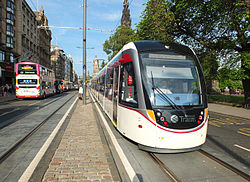 A tram on Princes Street in May 2014