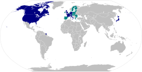 Map of G8 member nations and the European Union.