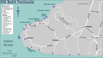 Map of the south-west of the Bukit Peninsula