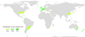 Localización de los climas templados húmedos en el mundo.