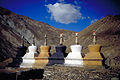 Row of chortens (or stupas) at the village of Purne. Each of the elements that constitute these edifices, as well as their colour, has a symbolic meaning in Tibetan Buddhism.