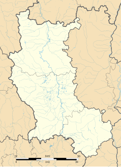 Mapa konturowa Loary, na dole po lewej znajduje się punkt z opisem „Usson-en-Forez”