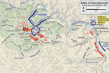 A map showing Stuart's attack on General Daniel Sickles's position on the western outskirts of Chancellorsville.