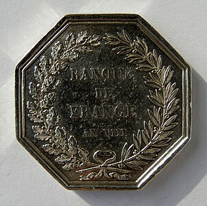 Banque de France An VIII (1799-1800). La Sagesse fixe la Fortune, médaille en argent, revers.
