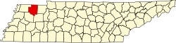 Karte von Weakley County innerhalb von Tennessee