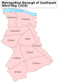 A map showing the Christchurch ward of Southwark Metropolitan Borough as it appeared in 1916