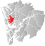 Bergen markert med rødt på fylkeskartet