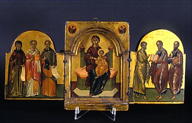 Triptych Left to Right, Saint Nicholas with Saints, Virgin and Child, Saint Nicholas with Saints