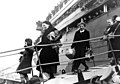 Baltic German resettlers disembark at the port of Stettin from the ship General Steuben.