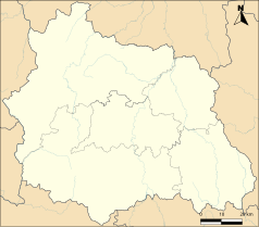 Mapa konturowa Puy-de-Dôme, po lewej znajduje się punkt z opisem „Saint-Hilaire-les-Monges”