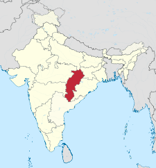 Peta India dengan letak Chhattisgarh ditandai.