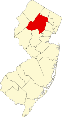 Map of Nju Džerzi highlighting Morris County