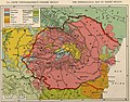 În roșu teritoriile locuite de vorbitorii limbii române în anii 1870, după geograful francez Élisée Reclus (adăugată frontiera din 1920).