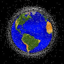 Image de la Terre et de la répartition des débris spatiaux autour en orbite basse.