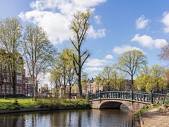 Pont en limite du jardin botanique d'Amsterdam, sur un bras du Nieuwe Herengracht. (définition réelle 4 219 × 3 162)