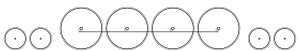 Diagram of two small leading wheels, four large driving wheels joined by a coupling rod, and two small trailing wheels