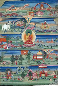 Contos Jataka pintados em thangka butanesa, século XVIII-XIX, Phajoding Gonpa, Thimphu, Butão