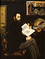 Retrato de Émile Zola por Manet, 1868. De su pared cuelgan, unas sobre otras, estampas japonesas, francesas (una de la Olimpia del propio Manet) y españolas (una de Los Borrachos de Velázquez).