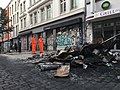 Verbrande barricaden na G20-top Hamburg (2017), veroorzaakt door extreemlinkse geweldplegers