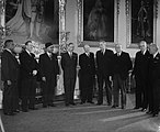 Nehru (far right) with the King and other Commonwealth Prime Ministers in London for the 1949 Commonwealth Prime Ministers' Conference