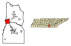 Location of Tullahoma in Coffee and Franklin Counties, Tennessee.