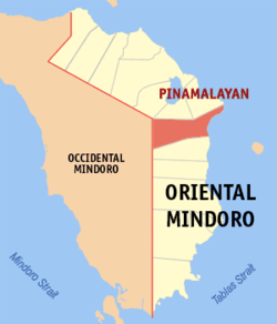 Mapa de Oriental Mindoro con Pinamalayan resaltado