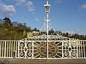 Decorative ironwork in the centre of the bridge, showing the Monmouthshire-Gloucestershire boundary line