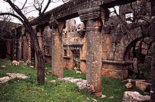 A columned portico of a dwelling